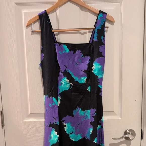 Natori Black Dress with Purple and Teal Floral Design - Picture 1 of 4